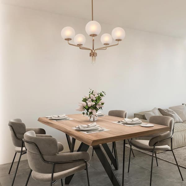 Combin Modern 5-Light Dark Gold Globe Chandelier Light, 24 in. Hanging Pendant with Frosted Glass Hanging Ceiling Light