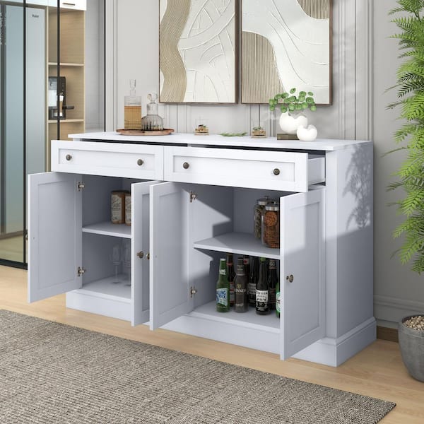 58.3 in. W x 15.7 in. D x 33.9 in. H White Ready to Assemble Standard Corner Kitchen Cabinet Storage Buffet Cabinet