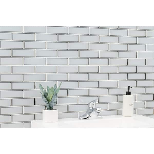 Ice Bevel Subway 11.73 in. x 11.73 in. Glossy Glass Blend Mesh-Mounted Mosaic Tile (9.6 sq. ft./Case)