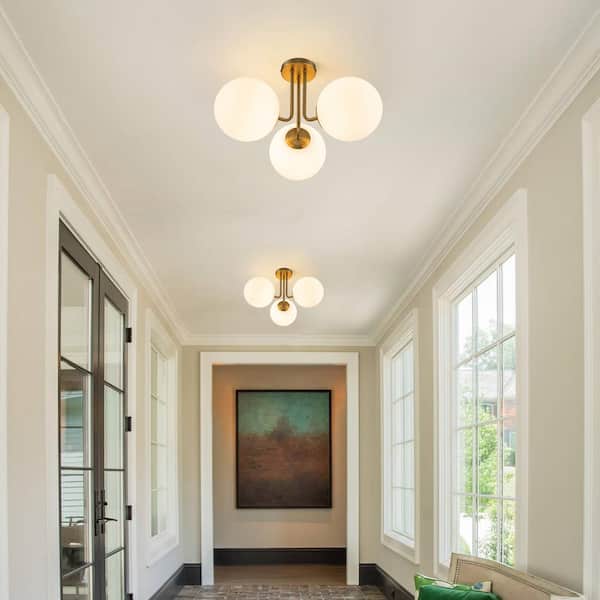 Lueck 22 in. 3-Light Modern Sputnik Globe Semi Flush Mount