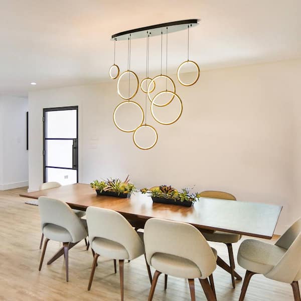 55 in. Integrated LED Modern Soft Gold Circular Ring-Shaped LED Chandelier For Kitchen Island and Dining Room