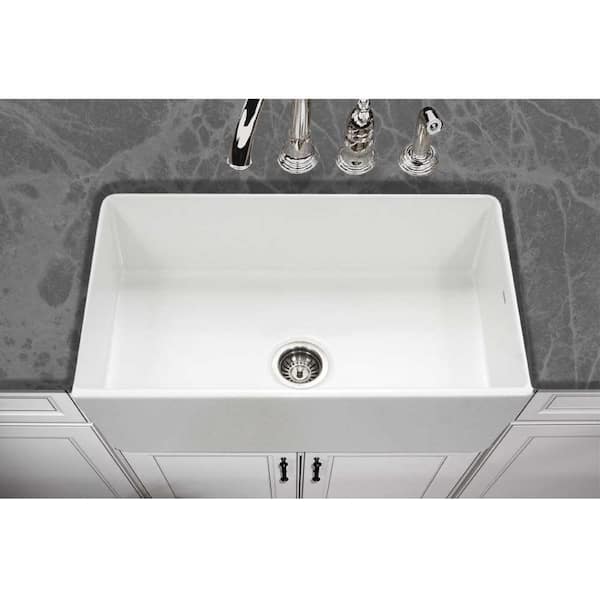 Houzer Farmhouse Apron Front 33 inch Fireclay Single Bowl Kitchen Sink, White, PTG-4300 WH