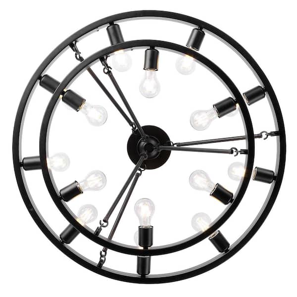 Castile 32 in. 15-Light Matte Black Semi-Flush Mount