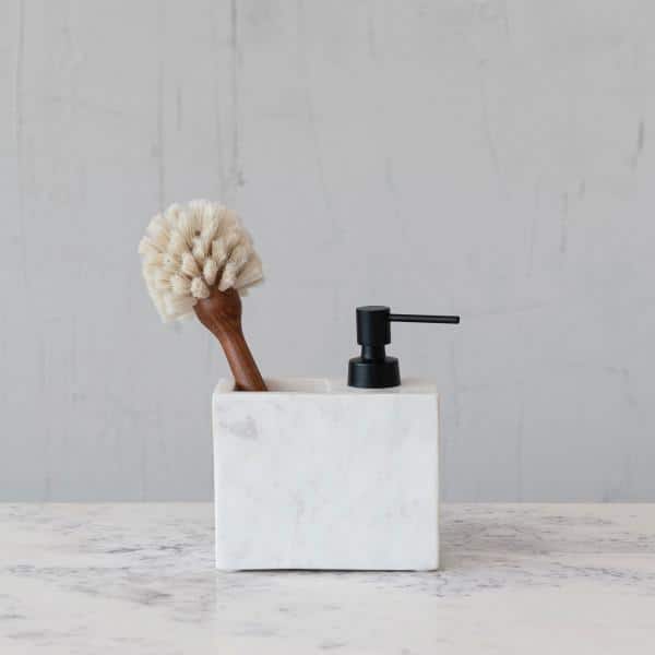 Modern Marble Soap Dispenser with Pump and Toothbrush Holder in White and Black