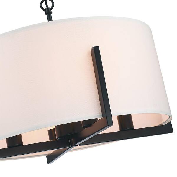 22 in. 4-Light Matte Black Chandelier Pendant Light with White Drum Shade
