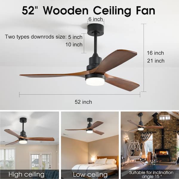 52 in. LED Indoor Black Ceiling Fan with Light and Remote Control Reverse Airflow Dimmable 3000K/4000K/6000K