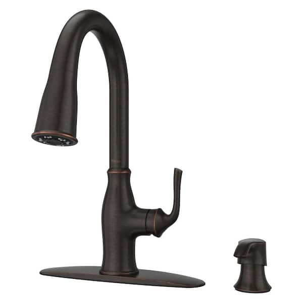 Rosslyn Single Handle Pull Down Sprayer Kitchen Faucet with Deckplate Included in Tuscan Bronze