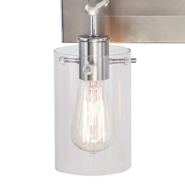 Regan 12.75 in. 2-Light Brushed Nickel Vanity Light with Clear Glass Shades