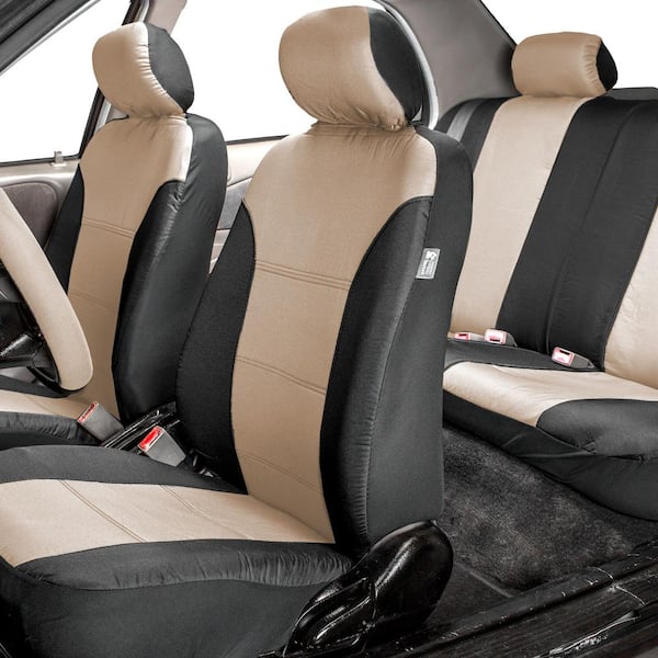 Polyester 47 in. x 23 in. x 1 in. Classic Khaki Full Set Car Seat Covers