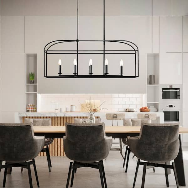 40 in. 8-Light Black Caged Kitchen Island Pendant Chandelier