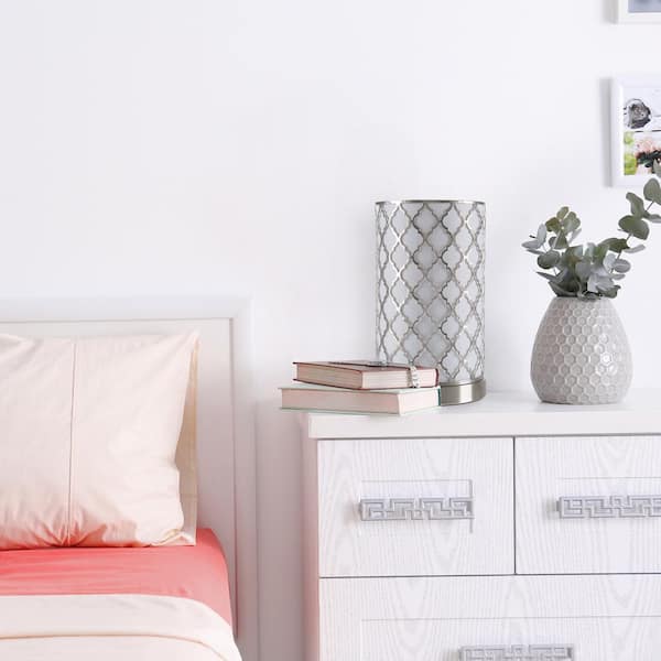 11.5 in. Steel Uplight Lamp with Quatrefoil Pattern Fabric Shade