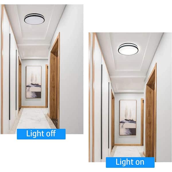 13 in. Matte Black LED Flush Mount 3000K Warm White Convertible Ceiling Light Fixture