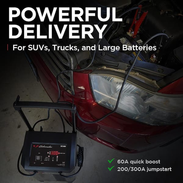 Automotive 6-Volt/12-Volt 300-Amp/200-Amp Wheeled Battery Charger and Jump Starter with 60-Amp Boost