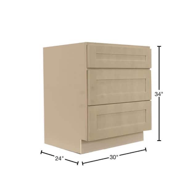 Lancaster Shaker Assembled 30x34.5x24 in. Base Cabinet with 3 Drawers in Stone Wash