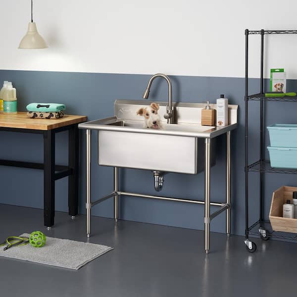 41.7 in. x 24 in. x 49.2 in. Stainless Steel Utility Sink with Pull out Faucet