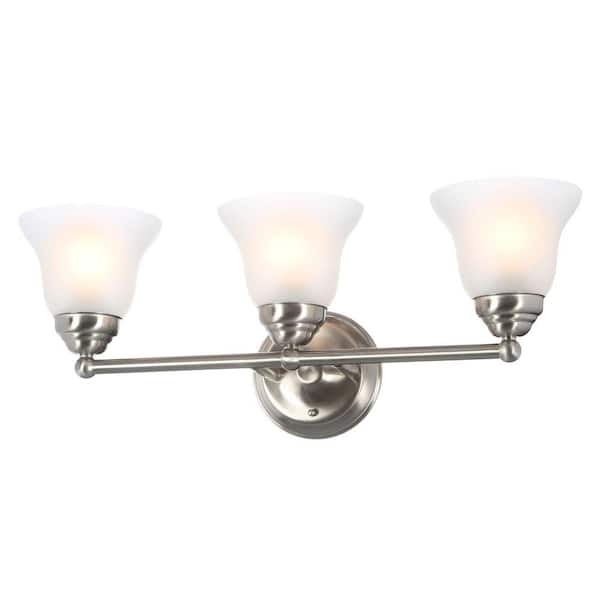 Ashhurst 3-Light Brushed Nickel Classic Traditional Bathroom Vanity Light with Frosted Glass Shades
