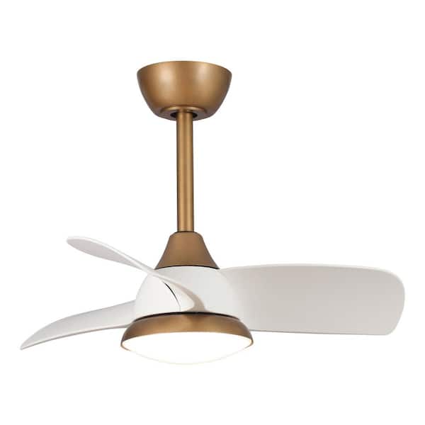 28 in. Integrated LED Brass Gold Ceiling Fan with Light and Remote Control