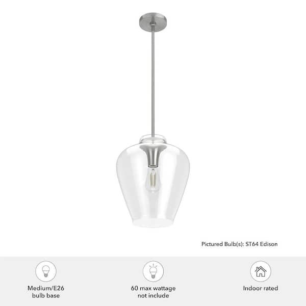 Vidria 1 Light Brushed Nickel Pendant with Glass Shade Kitchen Light