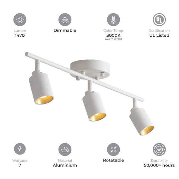 2 ft. 3-Bulb 1470 Lumens Sand White LED Track Lighting Kit Fixed Rail with Rotating Heads, 3000K