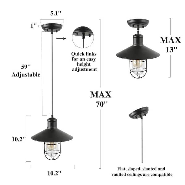 Modern Industrial 1-Light Black Pendant with 10.2 in. W Clear Glass Shade Metal Wire Cage Shade Barn Ceiling Chandelier