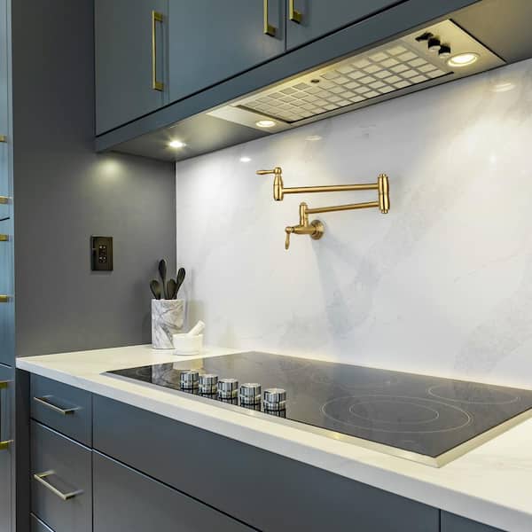 Wall-Mounted Pot Filler Faucet in Brushed Gold