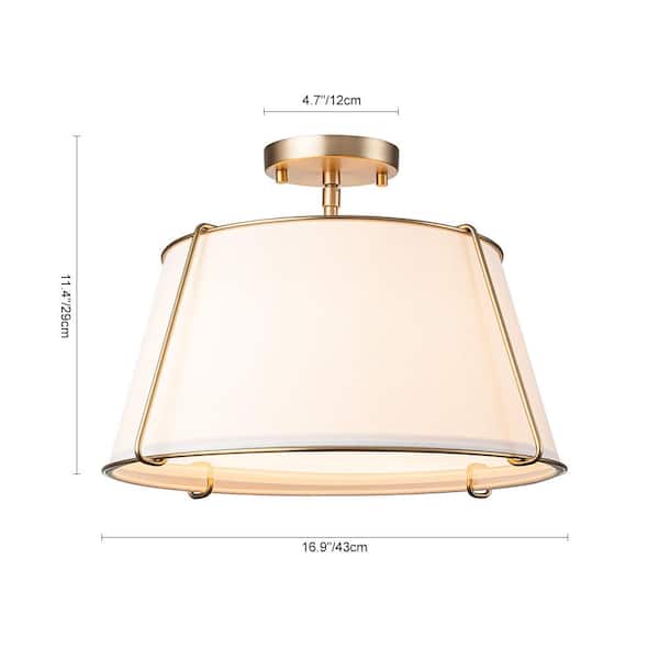 Haven 16.9 in. 4-Light Brushed Brass/White Swag Semi-Flush Mount with White Fabric Shade and No Bulbs Included