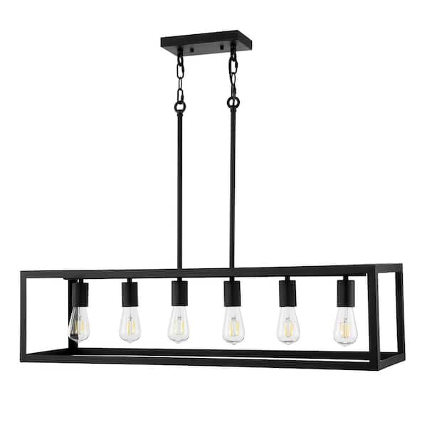 6-Light Black Kitchen Island Linear Pendant