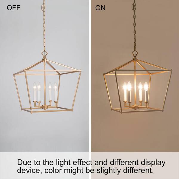 17.5 in. W Gold Chandelier Modern Candlestick Island 4-Light Lantern Cage Linear Geometric Pendant Chandelier