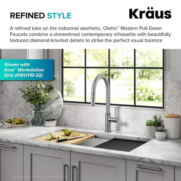 Oletto Modern Industrial Pull-Down Single Handle Kitchen Faucet in Spot Free Stainless Steel