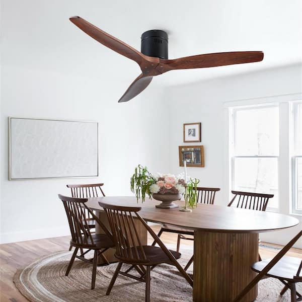 Modern Farmhouse 52 in. Low Profile Ceiling Fan with 3 Solid Wood Blades, DC Reversible Motor without Light