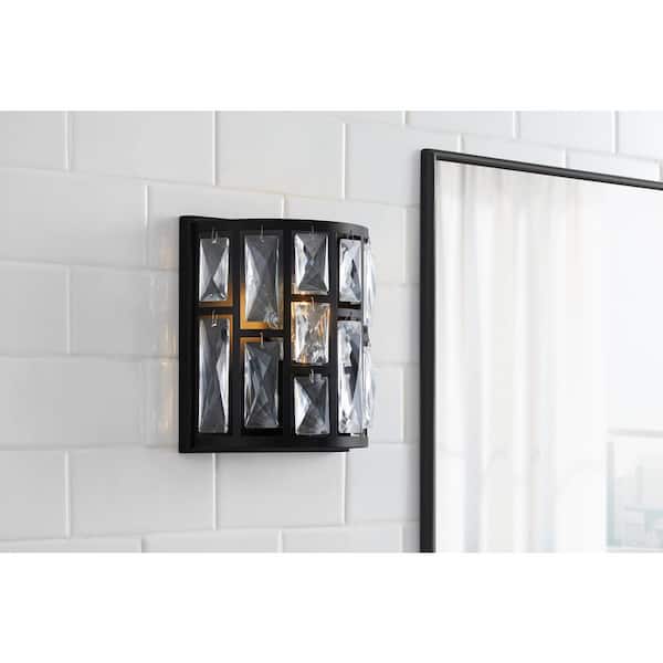 Kristella 1-Light Matte Black Clear Glass Indoor Wall Sconce