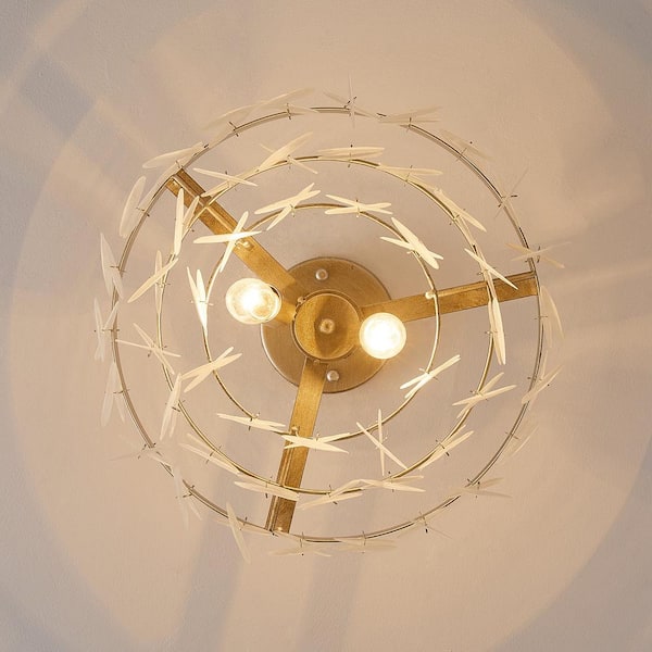 14.5 in. 2-Light Bohemia Antique Nickel Semi-Flush Mount Ceiling Light Fixture with Tiered Shells and No Bulb Included