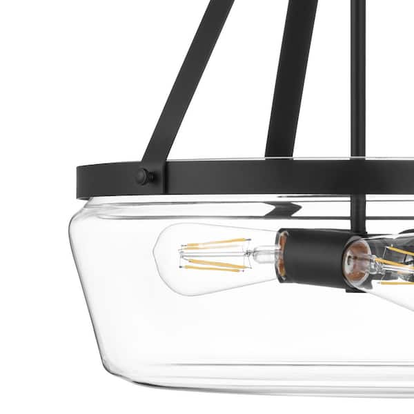 Delano 18 in. W 3-Light Globe Pendant Matte Black Clear Glass