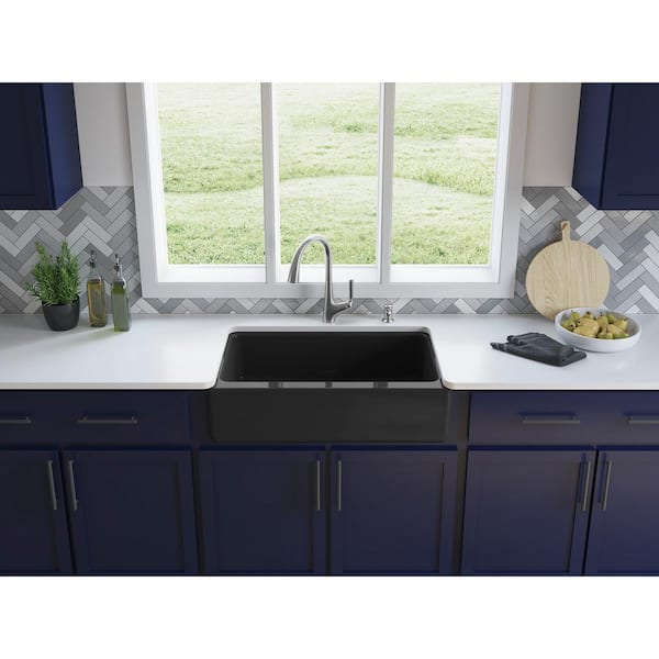 Elmbrook Cast Iron 33 in. Single Bowl Farmhouse Apron Front Kitchen Sink in Black