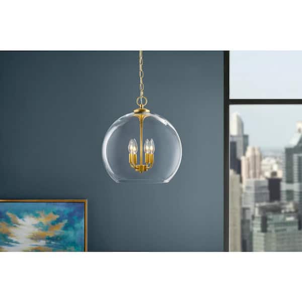 Kingsley 4-Light Aged Brass Oversized Pendant Light Fixture with Clear Glass Shade