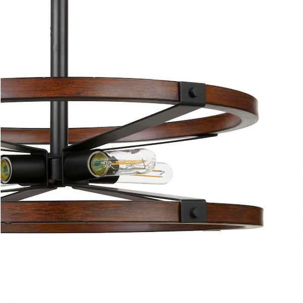 Rockland 60-Watt 4-Light Matte Black Pendant with Painted Wood Accent Shade