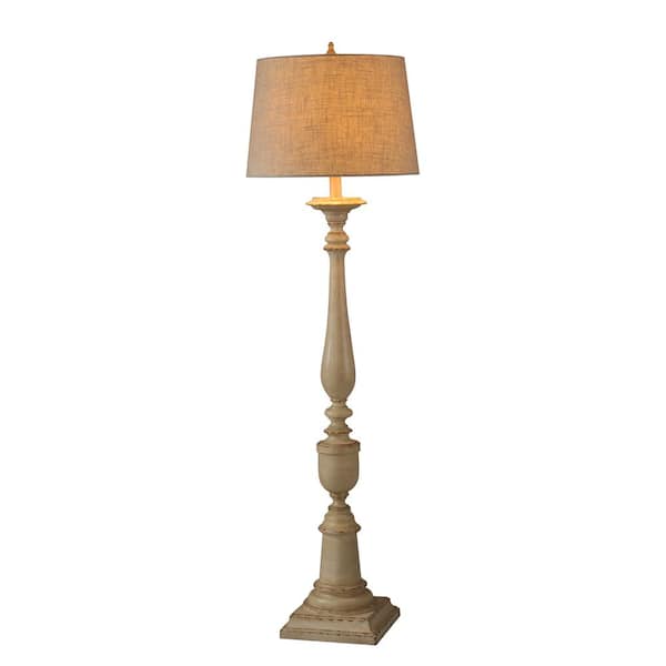 65 in. Distressed Off White Floor Lamp with Oatmeal Hardback Fabric Shade