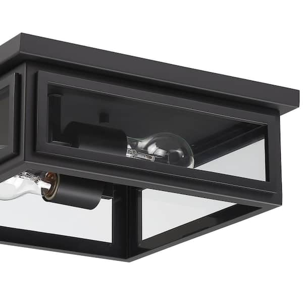Byron 12.75 in. 2-Light Matte Black Outdoor Flush Mount