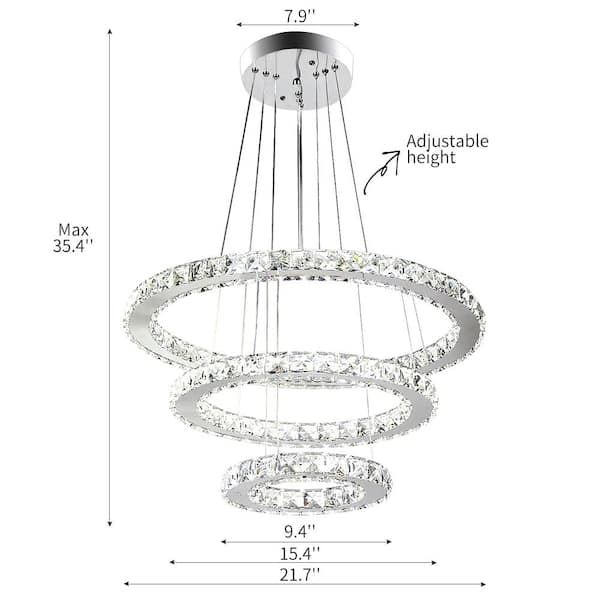 Jefferson 3-Light Chrome Integrated LED Unique Tiered Chandelier with Crystal Accents