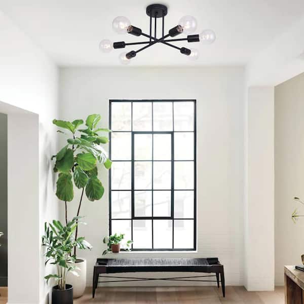 Highlandville 23.62 in. 6-Light Black Sputnik Semi-Flush Mount