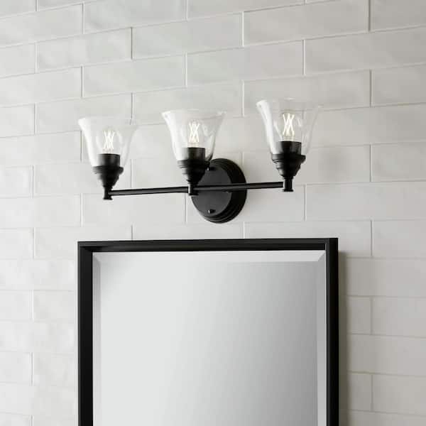 Marsden 23.5 in. 3-Light Matte Black Transitional Vanity with Clear Glass Shades