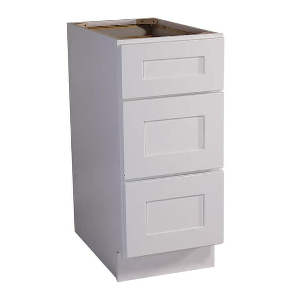 Brookings Plywood Ready to Assemble Shaker 15x34.5x24 in. 3-Drawer Base Kitchen Cabinet in White