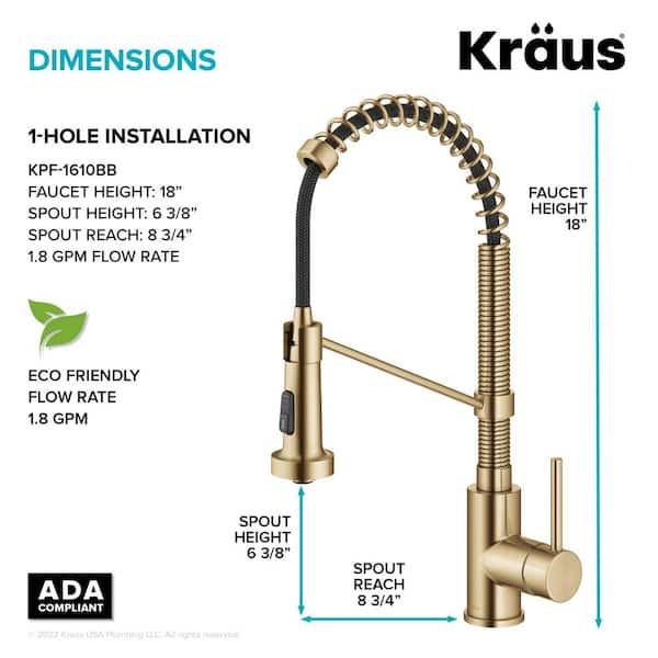 Bolden Commercial Style Pull-Down Single Handle 18-Inch Kitchen Faucet in Brushed Brass