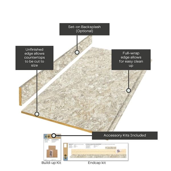 Wilsonart 8 ft. Straight Laminate Countertop Kit Included in Spring Carnival Granite with Full Wrap Ogee Edge
