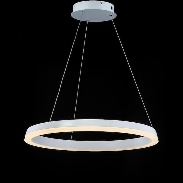 Baxter 23.5 in. 48-Watt Matte White Integrated LED Metal Hoop Pendant