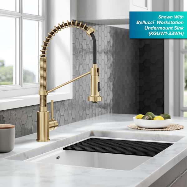 Bolden Commercial Style Pull-Down Single Handle 18-Inch Kitchen Faucet in Brushed Brass