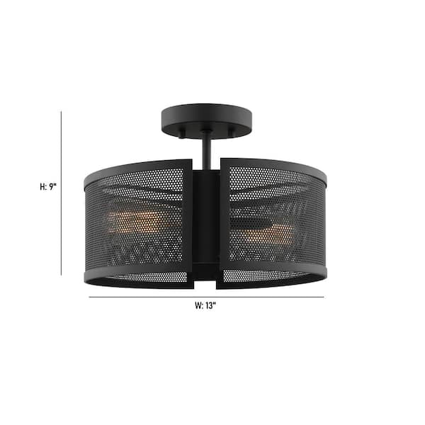 Axel 13 in. 2-Light Black Semi-Flush Mount