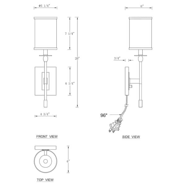 1-Light Black Hardwired and Plug-in Wall Sconce with Fabric Shade and ON-OFF Switch