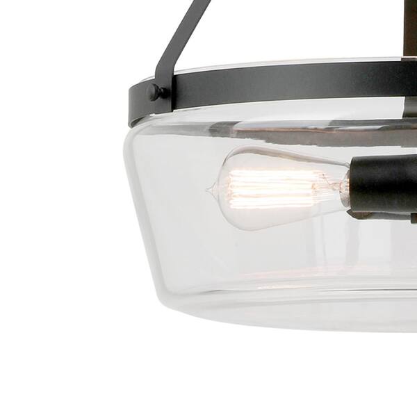 Delano 18 in. W 3-Light Globe Pendant Matte Black Clear Glass