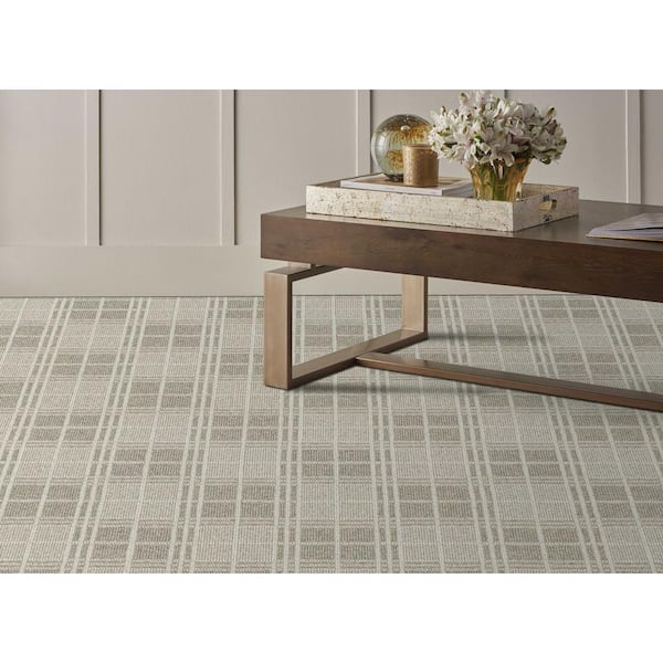 Checkerboard - Quarry/Ivory - Gray 12 ft. 27 oz. Wool Pattern Installed Carpet